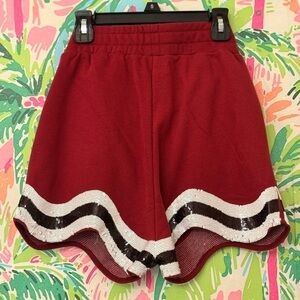 Queen of Sparkles maroon shorts with black sequin stripe size XS